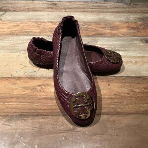 Tory Burch Quilted Ballet Flats Burgundy/Maroon